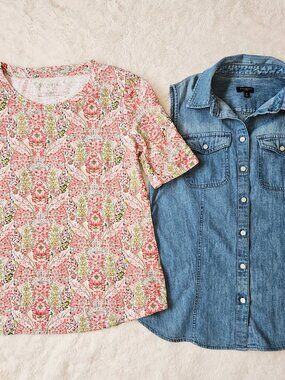 Talbots Women's Set Of 2 Petites Denim Sleeveless Blouse 2P, T-shirts Florals Sp